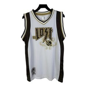 Lost Enterprises Jersey Shirt Mens Large White Black Gold Basketball Tank Y2K